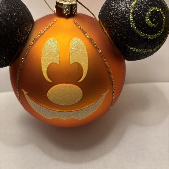 Preowned DisneyParks Happy Halloween Mickey Face glass Christmas ornament - Picture 7 of 7